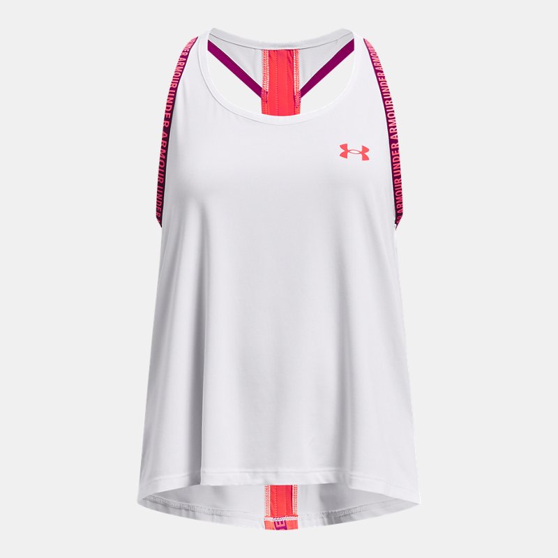 Girls'  Under Armour  Knockout Tank White / Beta YLG (59 - 63 in)